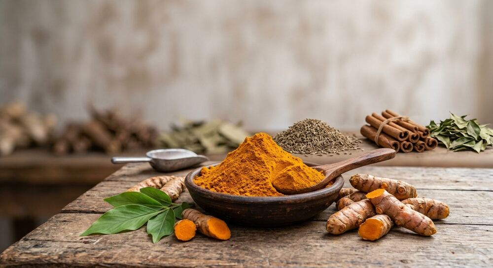 Fresh turmeric and spices at Devasya Organics